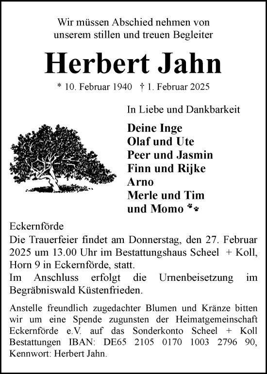 Traueranzeige von Herbert Jahn von Eckernförder Zeitung, Hallo Eckernförde