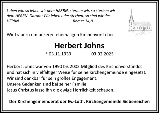 Traueranzeige von Herbert Johns von Wochenend Anzeiger