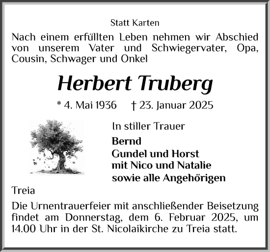 Traueranzeige von Herbert Truberg von Schleswiger Nachrichten, Schlei-Bote