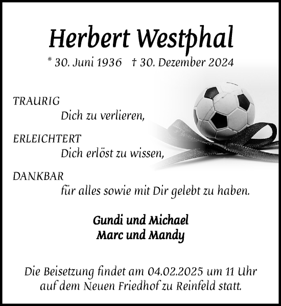 Traueranzeige von Herbert Westphal von Heimatspiegel