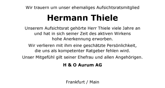 Traueranzeige von Hermann Thiele von Flensburger Tageblatt