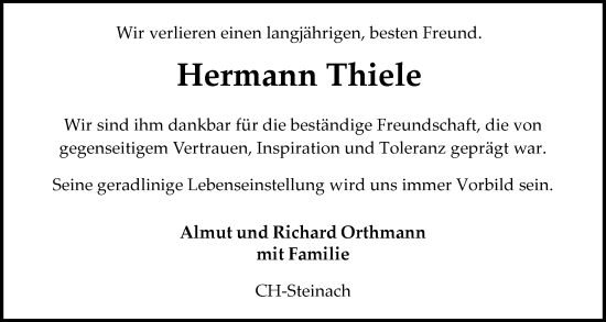 Traueranzeige von Hermann Thiele von Flensburger Tageblatt