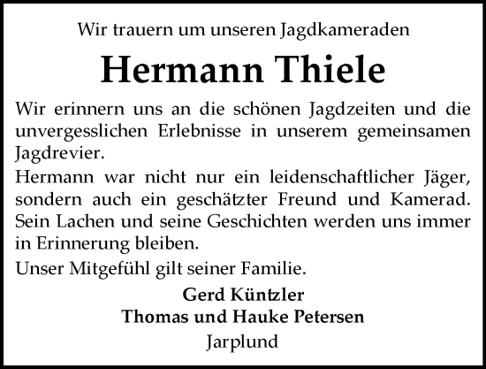 Traueranzeige von Hermann Thiele von Flensburger Tageblatt