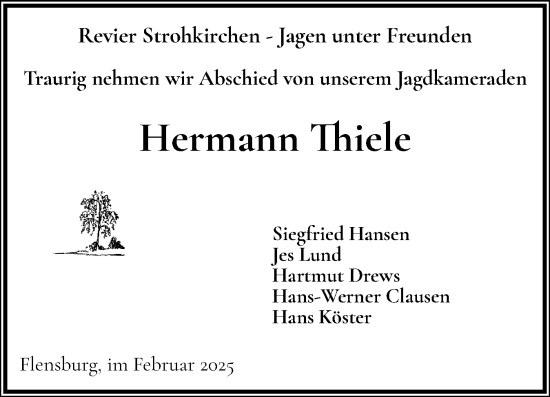Traueranzeige von Hermann Thiele von Flensburger Tageblatt