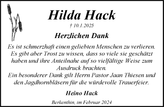 Traueranzeige von Hilda Hack von MARKT Ratzeburg/Mölln