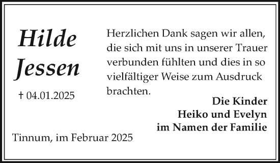 Traueranzeige von Hilde Jessen von Sylter Rundschau
