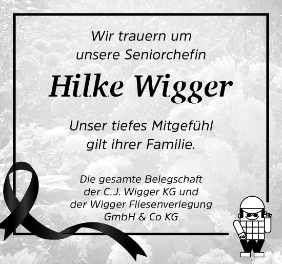 Traueranzeige von Hilke Wigger von Holsteinischer Courier