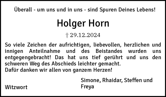 Traueranzeige von Holger Horn von Husumer Nachrichten, Nordfriesland Tageblatt