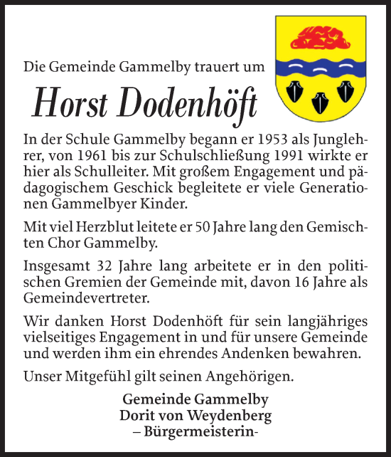 Traueranzeige von Horst Dodenhöft von Eckernförder Zeitung, Hallo Eckernförde