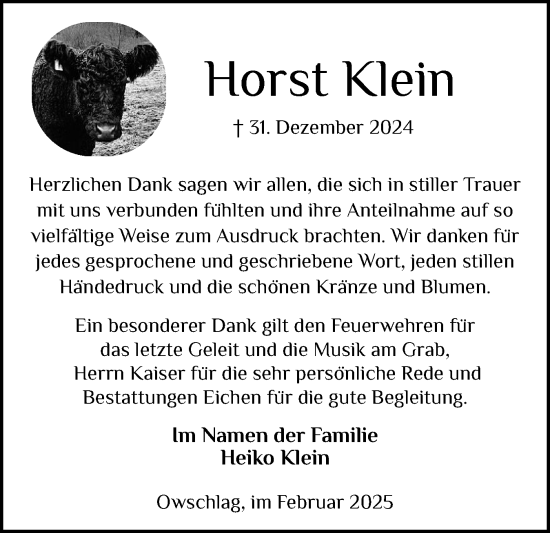 Traueranzeige von Horst Klein von Schleswig-Holsteinische Landeszeitung