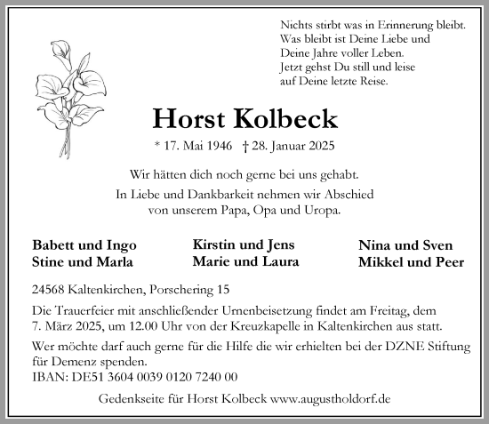 Traueranzeige von Horst Kolbeck von Umschau
