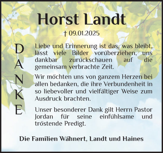 Traueranzeige von Horst Landt von Eckernförder Zeitung, Hallo Eckernförde