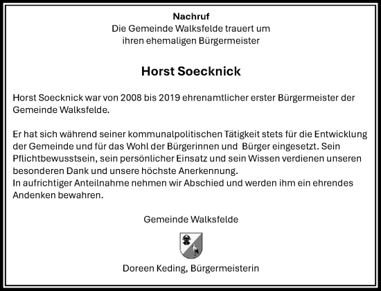 Traueranzeige von Horst Soecknick von MARKT Ratzeburg/Mölln