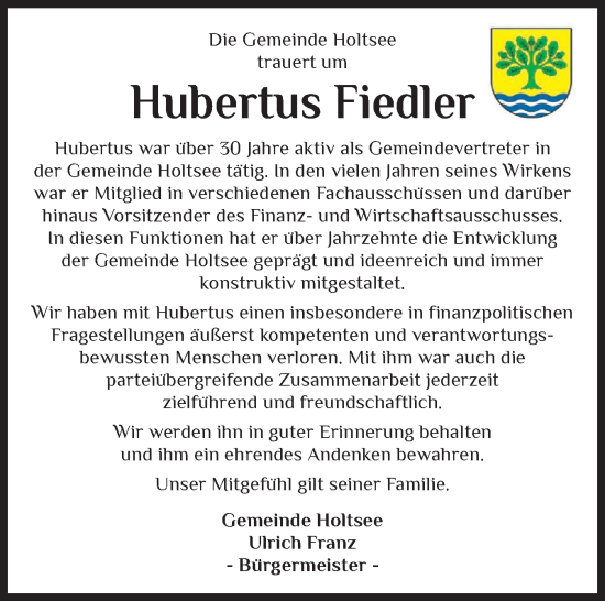 Traueranzeige von Hubertus Fiedler von Eckernförder Zeitung, Hallo Eckernförde