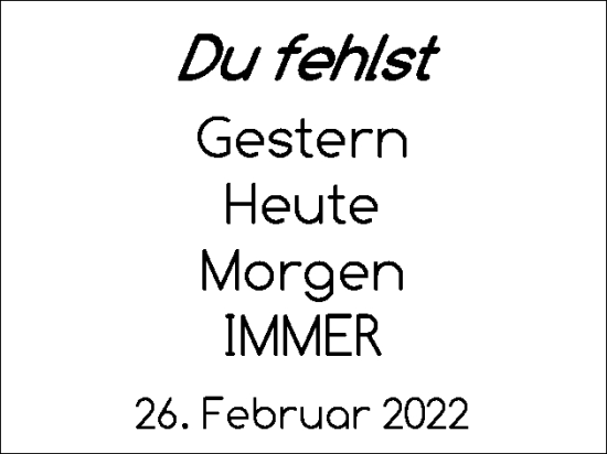 Traueranzeige von In Erinnerung von Husumer Nachrichten, Nordfriesland Tageblatt