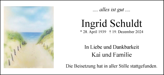 Traueranzeige von Ingrid Schuldt von Uetersener Nachrichten, Der tip am Wochenende