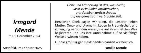Traueranzeige von Irmgard Mende von Schleswiger Nachrichten, Schlei-Bote