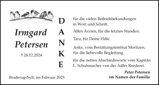 Traueranzeige von Irmgard Petersen von Sylter Rundschau