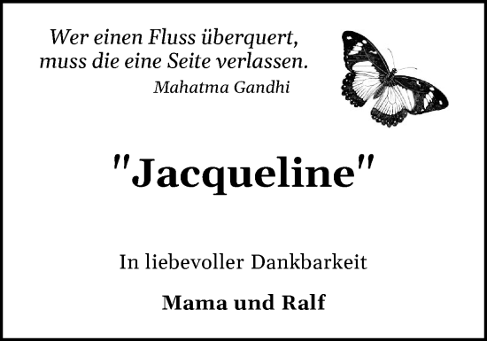 Traueranzeige von Jacqueline  von Region Pinneberg und tip Pinneberg