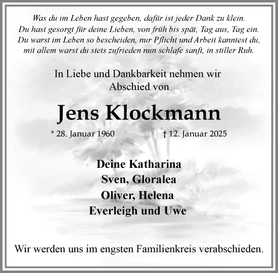 Traueranzeige von Jens Klockmann von MARKT Ratzeburg/Mölln