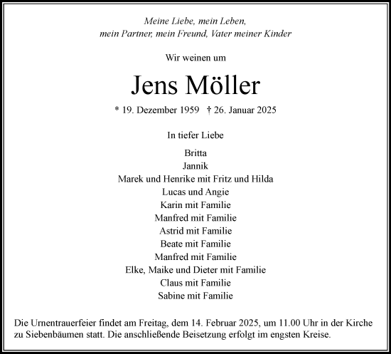 Traueranzeige von Jens Möller von MARKT Bad Oldesloe/Reinfeld und Stormarner Tageblatt