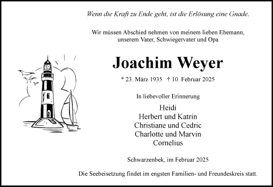 Traueranzeige von Joachim Weyer von Wochenend Anzeiger