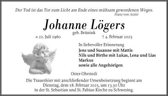 Traueranzeige von Johanne Lögers von Husumer Nachrichten, Nordfriesland Tageblatt