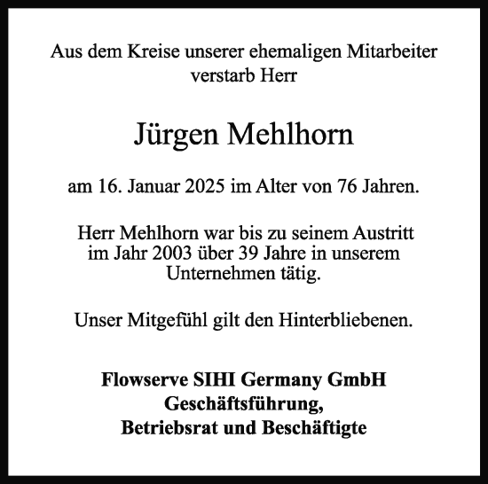 Traueranzeige von Jürgen Mehlhorn von Norddeutsche Rundschau, Wilstersche Zeitung, Glückstädter Fortuna