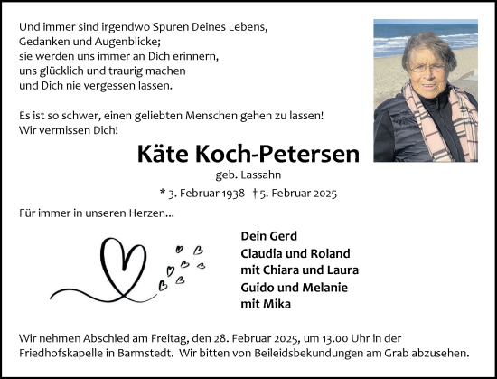 Traueranzeige von Käte Koch-Petersen von Elmshorner Nachrichten, Barmstedter Zeitung