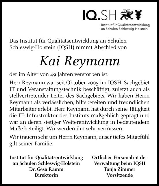 Traueranzeige von Kai Reymann von Region Flensburg
