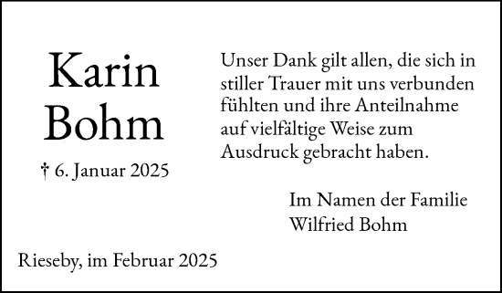 Traueranzeige von Karin Bohm von Eckernförder Zeitung, Hallo Eckernförde