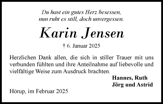 Traueranzeige von Karin Jensen von Region Flensburg