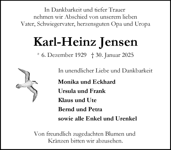 Traueranzeige von Karl-Heinz Jensen von Flensburger Tageblatt