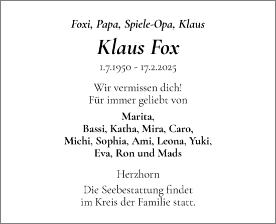 Traueranzeige von Klaus Fox von Norddeutsche Rundschau, Wilstersche Zeitung, Glückstädter Fortuna