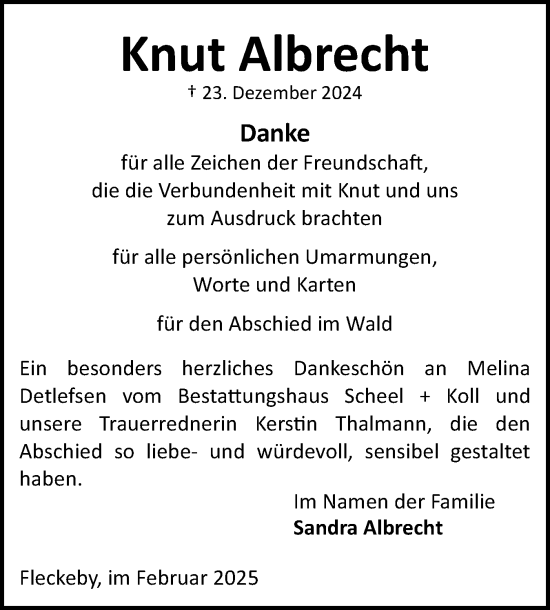 Traueranzeige von Knut Albrecht von Eckernförder Zeitung, Hallo Eckernförde