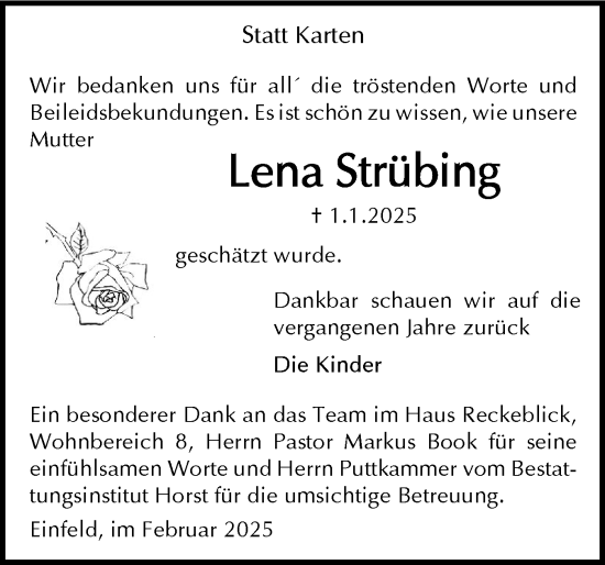 Traueranzeige von Lena Strübing von Holsteinischer Courier