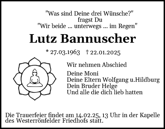 Traueranzeige von Lutz Bannuscher von Schleswig-Holsteinische Landeszeitung