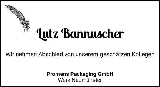 Traueranzeige von Lutz Bannuscher von Holsteinischer Courier