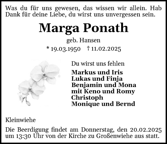 Traueranzeige von Marga Ponath von Flensburger Tageblatt