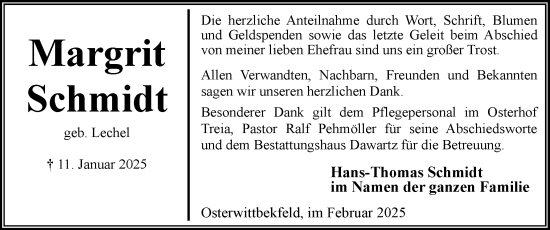 Traueranzeige von Margrit Schmidt von Husumer Nachrichten, Nordfriesland Tageblatt
