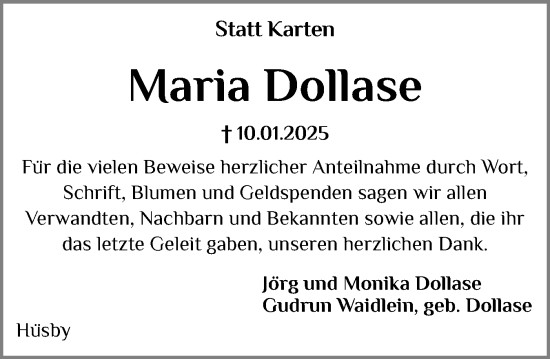 Traueranzeige von Maria Dollase von Schleswiger Nachrichten, Schlei-Bote
