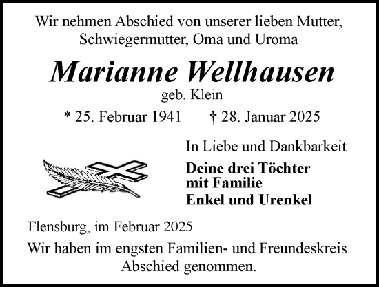 Traueranzeige von Marianne Wellhausen von Die WochenSchau Gesamtausgabe