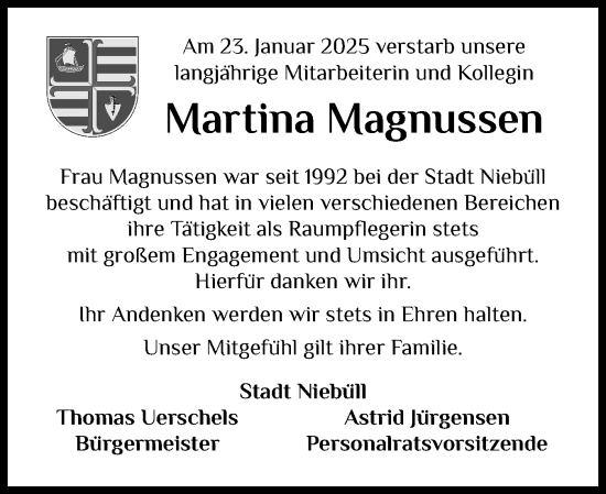 Traueranzeige von Martina Magnussen von Husumer Nachrichten, Nordfriesland Tageblatt