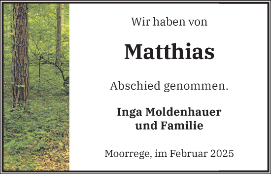 Traueranzeige von Matthias  von Uetersener Nachrichten, Der tip am Wochenende