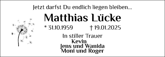 Traueranzeige von Matthias Lücke von Holsteinischer Courier