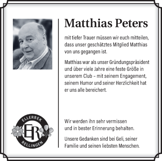 Traueranzeige von Matthias Peters von Region Pinneberg und tip Pinneberg