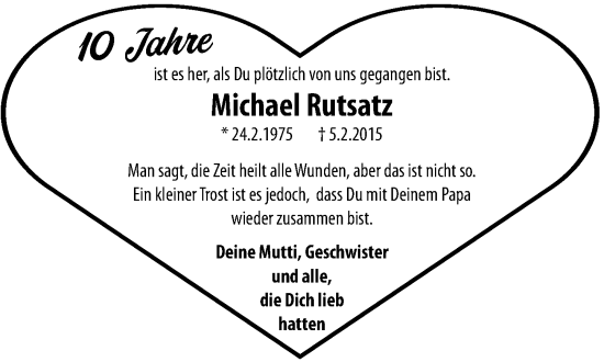 Traueranzeige von Michael Rutsatz von MARKT Ratzeburg/Mölln