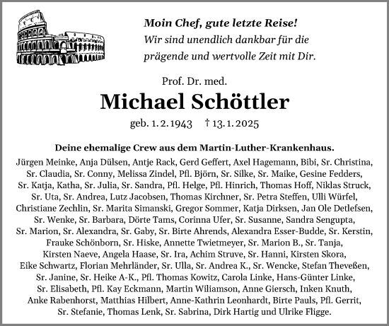 Traueranzeige von Michael Schöttler von Schleswiger Nachrichten, Schlei-Bote