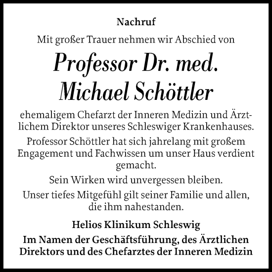 Traueranzeige von Michael Schöttler von Schleswiger Nachrichten, Schlei-Bote