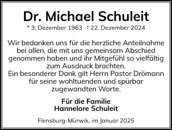 Traueranzeige von Michael Schuleit von Flensburger Tageblatt